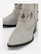 Immaculate Vegan - Prologue Shoes Kenda Silver Glitter Buckle Block Heel Boot (Women)