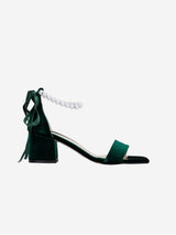 Immaculate Vegan - Forever and Always Shoes Lucille Vegan Velvet Pearl Heeled Sandals | Green 5.5 US | 3 UK | 22CM | 36 EU / Emerald Green