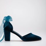 Immaculate Vegan - Forever and Always Shoes Gisele Vegan Velvet Ribbon Heels | Teal Blue 5.5 US | 3 UK | 22CM | 36 EU / Ribbon Ankle Straps / Teal Blue