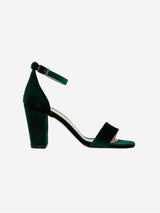 Immaculate Vegan - Forever and Always Shoes Ariadne - Green Velvet Sandals with Ribbon 5.5 US | 3 UK | 22CM | 36 EU / Ribbon Ankle Strap / Emerald Green