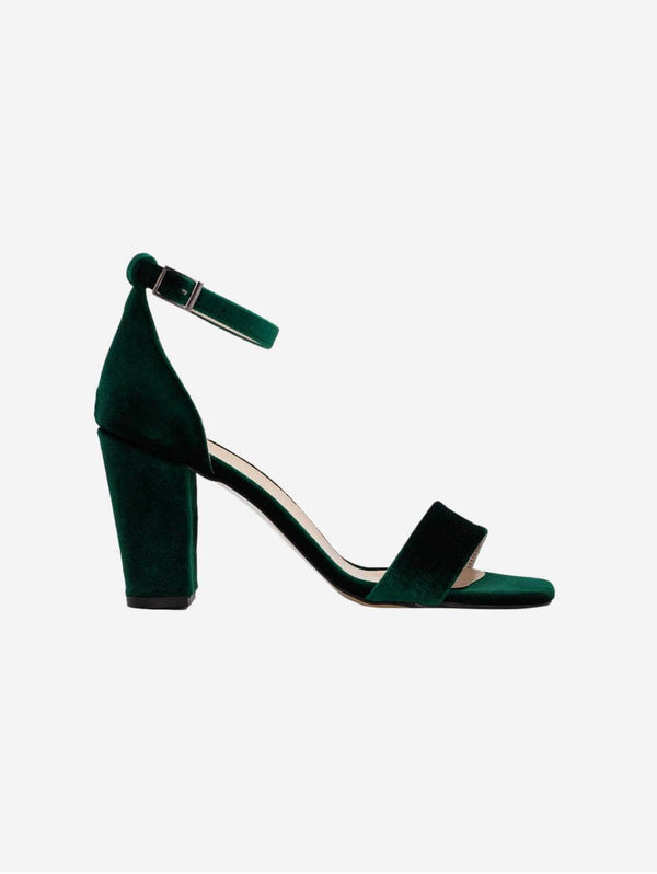 Forever and Always Shoes Ariadne - Green Velvet Sandals with Ribbon 5.5 US | 3 UK | 22CM | 36 EU / Ribbon Ankle Strap / Emerald Green