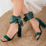 Immaculate Vegan - Forever and Always Shoes Ariadne - Green Velvet Sandals with Ribbon