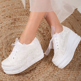 Immaculate Vegan - Forever and Always Shoes Claudine - Ivory Lace High Heel Wedding Sneakers