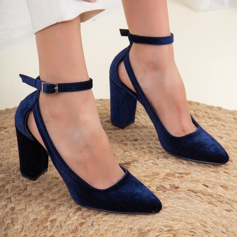 Forever and Always Shoes Colette - Dark Blue Velvet Shoes