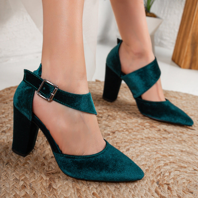 Forever and Always Shoes Constance - Green Velvet Bridal Heels