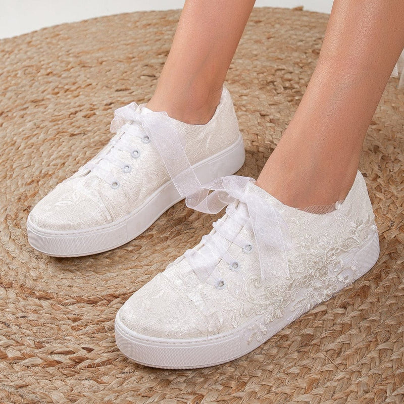 Forever and Always Shoes Elise - Ivory Lace Wedding Sneakers