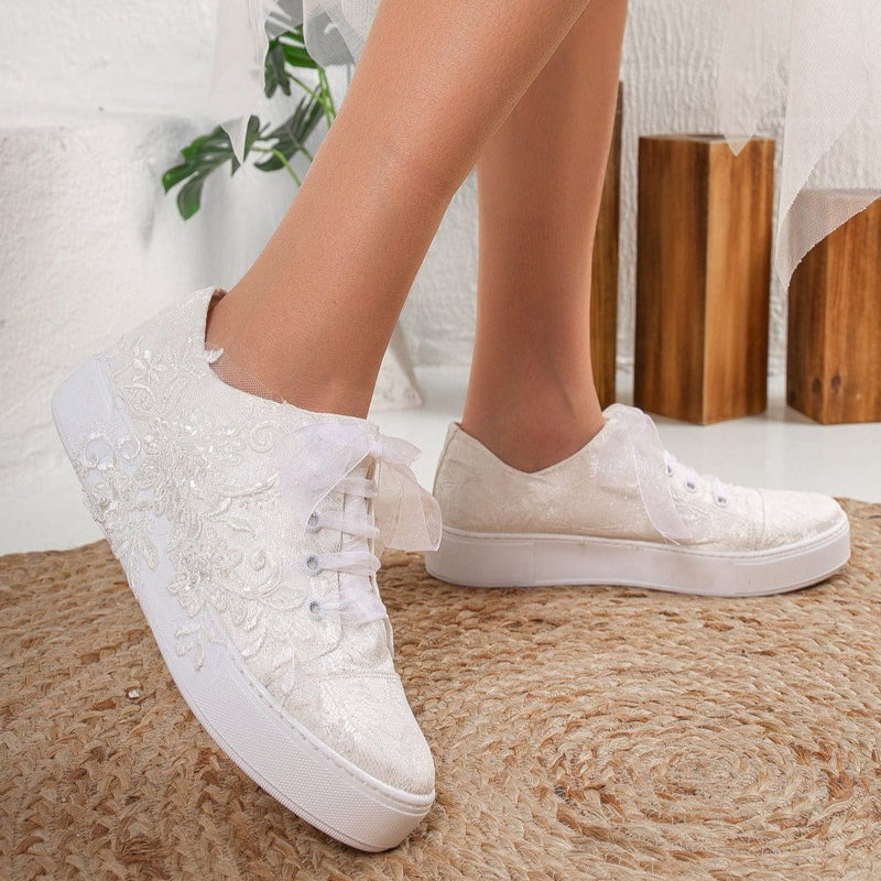Forever and Always Shoes Elise - Ivory Lace Wedding Sneakers