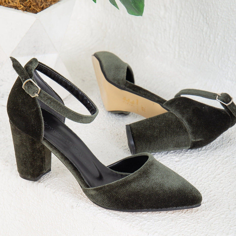 Forever and Always Shoes Gisele - Olive Green Velvet Heels with Ribbon