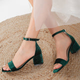 Immaculate Vegan - Forever and Always Shoes Hera - Green Velvet Low Heel Sandals with Ribbon