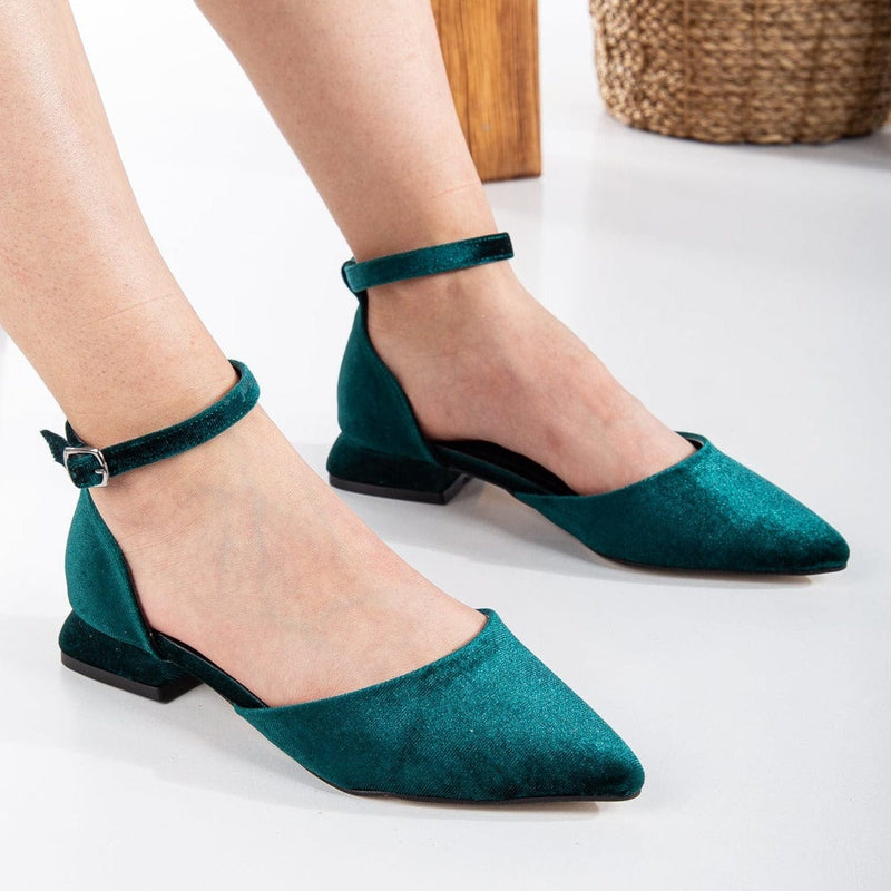 Forever and Always Shoes Madeline - Emerald Green Velvet Flats with Ribbon