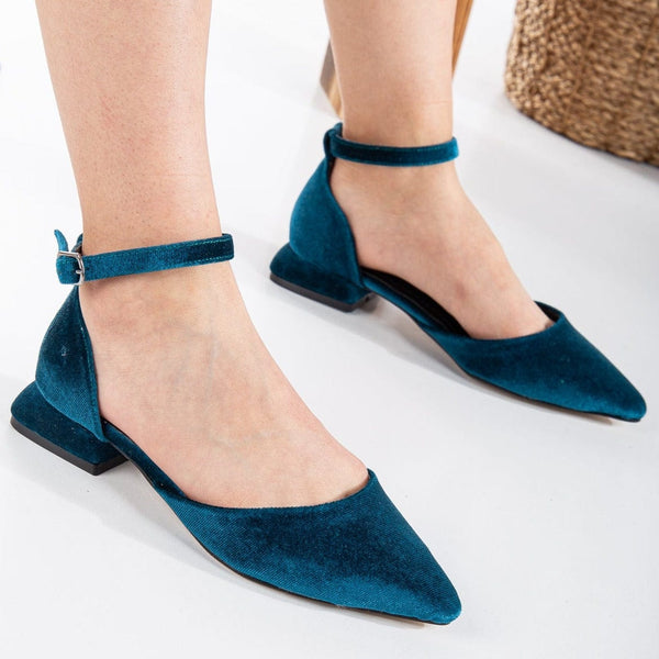 Forever and Always Shoes Madeline - Teal Blue Velvet Flats