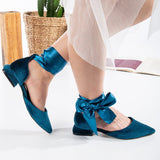 Immaculate Vegan - Forever and Always Shoes Madeline - Teal Blue Velvet Flats with Ribbon