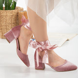 Immaculate Vegan - Forever and Always Shoes Marcelle - Rose Velvet Low Heels with Ribbon
