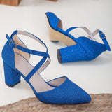 Immaculate Vegan - Forever and Always Shoes Sina Vegan Glitter Wedding Heels | Bright Blue