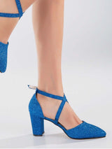Immaculate Vegan - Forever and Always Shoes Sina Vegan Glitter Wedding Heels | Bright Blue UK3 / EU36 / US5.5 / Sparkling Blue