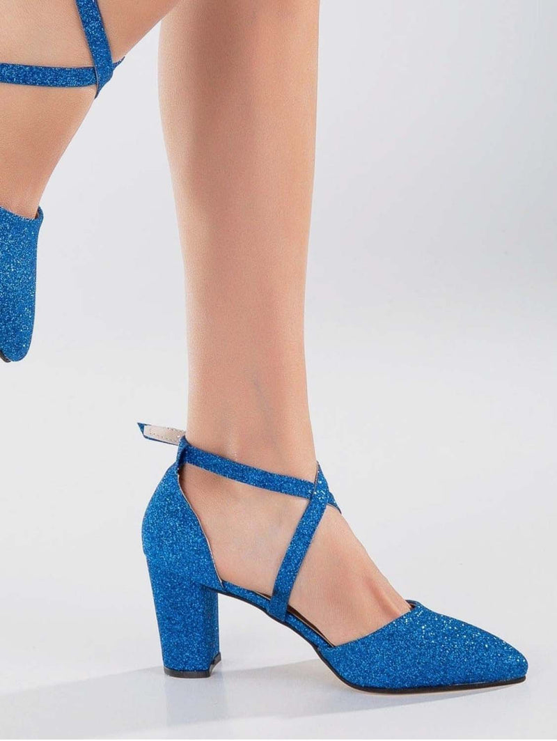 Forever and Always Shoes Sina Vegan Glitter Wedding Heels | Bright Blue UK3 / EU36 / US5.5 / Sparkling Blue
