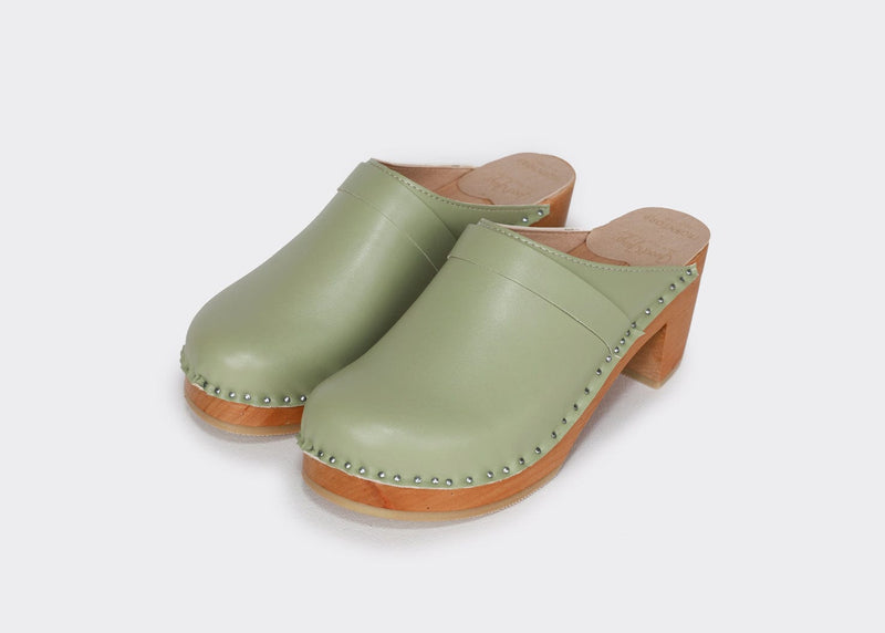 Good Guys Don't Wear Leather DA VINCI vegan Mid Heel clogs | GREEN APPLESKIN™ 🍏