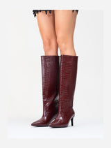 Immaculate Vegan - Prologue Shoes Cassandra Burgundy Pattern High‑Heel Boot (Women)