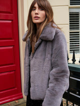 Immaculate Vegan - Issy London Christie Luxe Faux Fur Collar Jacket Dark Grey