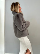 Immaculate Vegan - Issy London Christie Luxe Faux Fur Collar Jacket Dark Grey