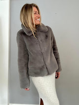 Immaculate Vegan - Issy London Christie Luxe Faux Fur Collar Jacket Dark Grey
