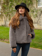Immaculate Vegan - Issy London Christie Luxe Recycled Vegan Fur Collar Jacket | Dark Grey