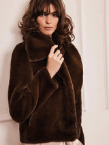 Immaculate Vegan - Issy London Gemma Luxe Pile Vegan Faux Fur Jacket | Chocolate