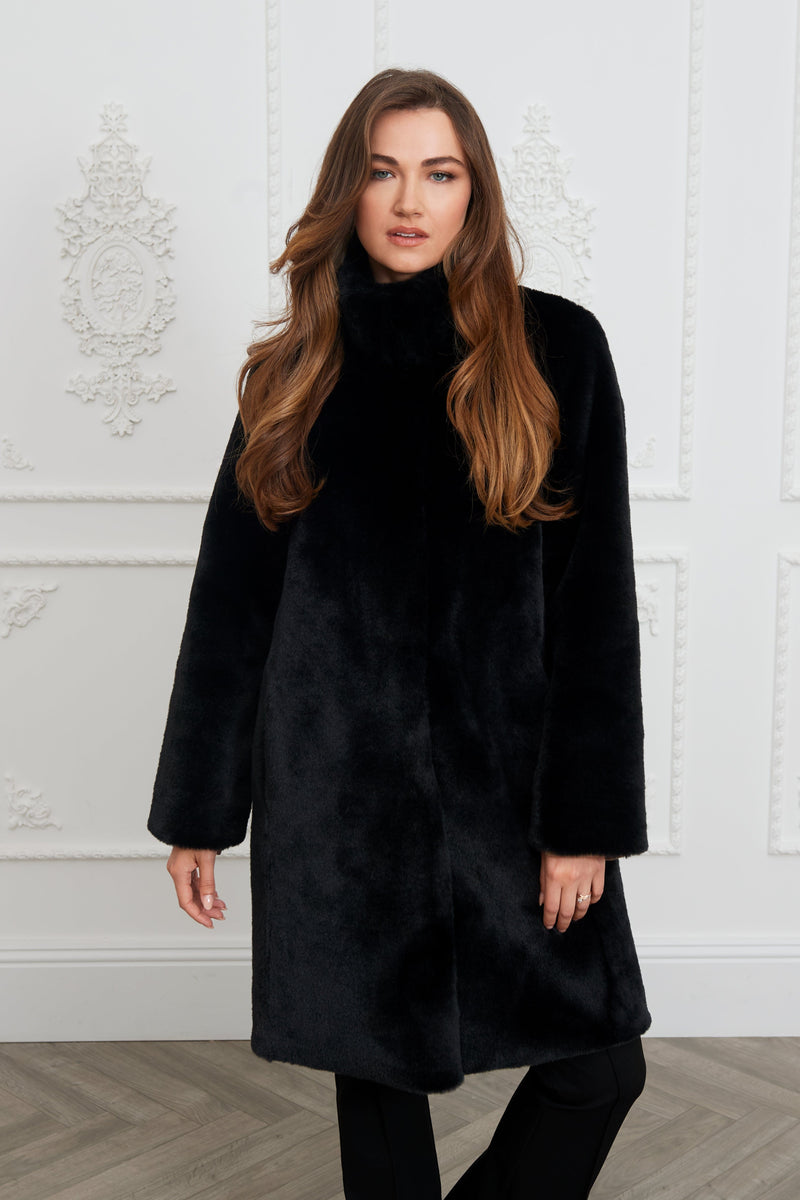 Issy London Jackie Faux Fur Shearling Coat Black