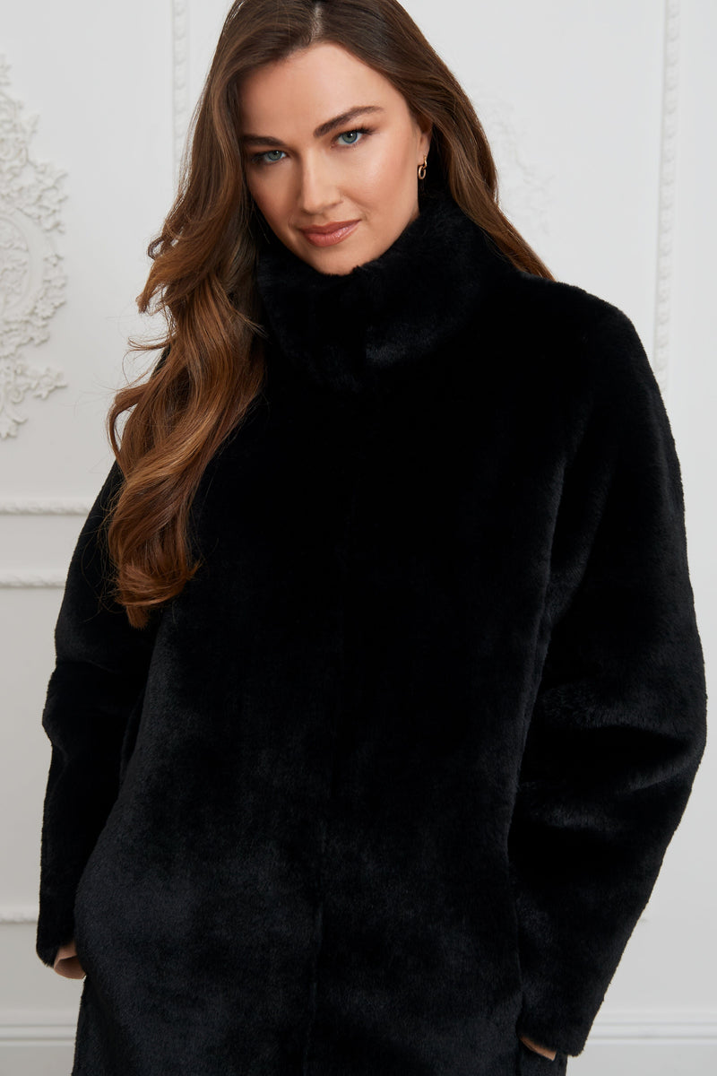 Issy London Jackie Faux Fur Shearling Coat Black