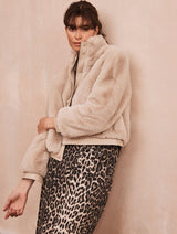 Immaculate Vegan - Issy London Jolie Bomber Jacket Vegan Luxe Pile Faux Fur Neutral