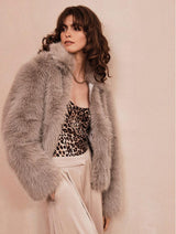 Immaculate Vegan - Issy London Karla Luxe Vegan Faux Fur Bomber Jacket | Soft Taupe XS