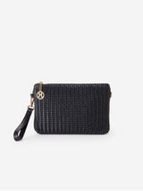 Immaculate Vegan - jeane & jax Kylie Vegan Leather Chevron Weave Crossbody Clutch | Black Black
