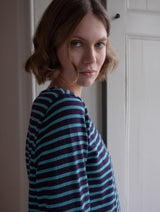 Immaculate Vegan - BIBICO Jonie Women's Organic Cotton Jersey Striped T-Shirt | Navy & Retro Blue Stripe
