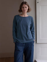 Immaculate Vegan - BIBICO Jonie Women's Organic Cotton Jersey Striped T-Shirt | Navy & Retro Blue Stripe