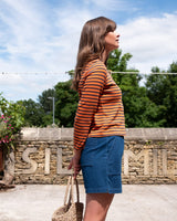 Immaculate Vegan - BIBICO Joss Women's Cotton Jersey Cardigan | Coral & Indigo Stripe