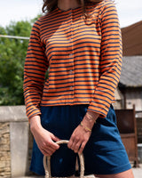 Immaculate Vegan - BIBICO Joss Women's Cotton Jersey Cardigan | Coral & Indigo Stripe