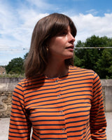 Immaculate Vegan - BIBICO Joss Women's Cotton Jersey Cardigan | Coral & Indigo Stripe