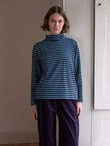 Immaculate Vegan - BIBICO Jonie Women's Organic Cotton Jersey Striped Rollneck | Navy & Retro Blue Stripe