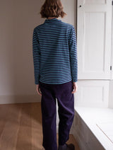 Immaculate Vegan - BIBICO Jonie Women's Organic Cotton Jersey Striped Rollneck | Navy & Retro Blue Stripe