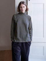 Immaculate Vegan - BIBICO Jonie Women's Organic Cotton Jersey Striped Rollneck | Navy & Chartreuse Stripe