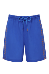 Immaculate Vegan - KOMODO LEAH Sapphire Blue Bali Fans Embroidery Shorts Organic Cotton Voile