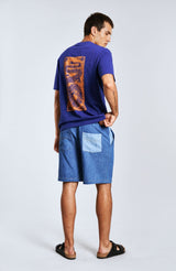 Immaculate Vegan - KOMODO MARIO - Linen Shorts Blue Patchwork