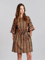 Immaculate Vegan - KOMODO AZUL - Organic Cotton Weave Stripe Dress Green SIZE 1 / UK 8 / EUR 36