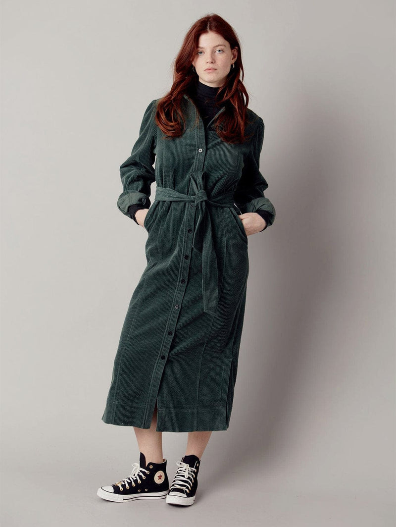 KOMODO Reina Women's Organic Cotton Cord Dress | Soft Ivy UK16 / EU44 / US12