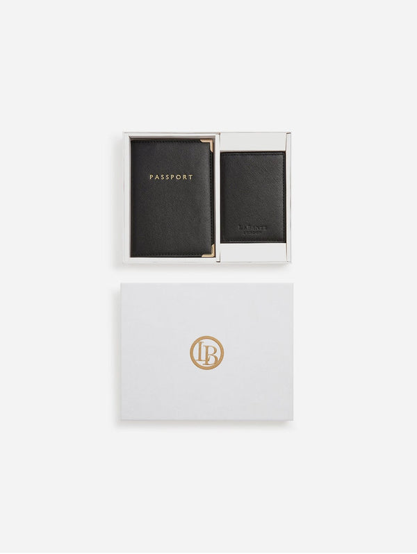 LaBante London Nutcombe Black Passport Holder & bi-fold CC holder Gift Box