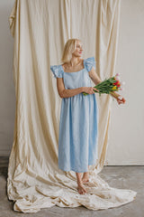Immaculate Vegan - Laume Linen Ona Women's Linen Ruffle Dress | Sky Blue