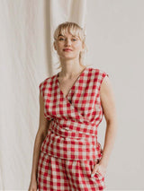 Immaculate Vegan - Laume Linen Smilte Women's Linen Top | Multiple Colours XS / Red Checks