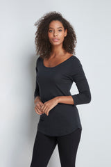 Immaculate Vegan - Lavender Hill Clothing 3/4 Sleeve Boat Neck Cotton Modal Blend T-Shirt Black / UK 8
