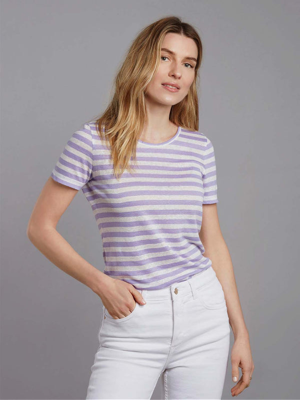 Lavender Hill Clothing Short Sleeve Striped Linen T-shirt | Lavender Lavender / UK 8