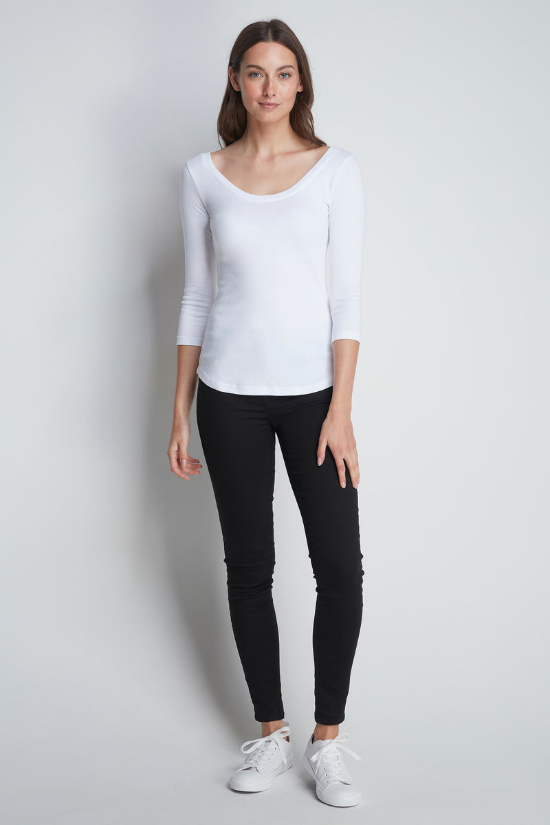 Lavender Hill Clothing 3/4 Sleeve Boat Neck Cotton Modal Blend T-Shirt White / UK 8